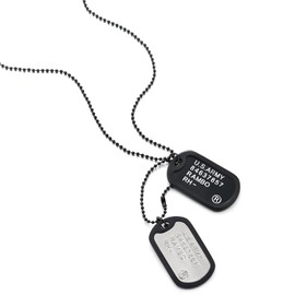 COOLSTEELANDBEYOND Two-Pieces Mens Military Army Dog Tag with Black Silicone Pendant Necklace, 28 inches Ball Chain