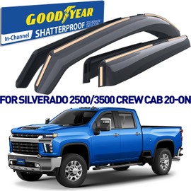 Goodyear Shatterproof in-Channel Window Deflectors for Chevy Silverado/Sierra 2500HD/3500HD 2020-2025 Crew Cab, Rain Guards, Window Visors for Cars, Vent Deflector, Car Accessories, 4 pcs - GY007746