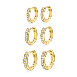 6 Pairs of Hoop Earrings, 14 Carat Gold-Plated Huggie Hoop Earrings, 925 Sterling Silver Small Hoop Earrings Set, Tiny Cubic Zirconia Cartilage Earrings for Men and Women, Cubic Zirconia, Cubic Zirconia