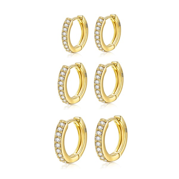 6 Pairs of Hoop Earrings, 14 Carat Gold-Plated Huggie Hoop