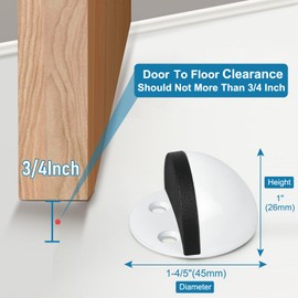 Door Stops 6 Pack, White Floor Door Stoppers for Bottom of Door, No Need to Drill, Rubber Bumper Adhesive Doorstops Wall Protector, Dome Shaped