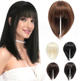 BUYOGET Medium Brown Hair Topper Clip in Hair Pieces for Woman Short 12 Inch Clip in Toppers with Fringe for Thinning Hair