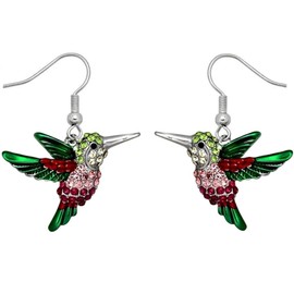 DianaL Boutique Silvertone Enameled Hummingbird Earrings Bird Gift Boxed