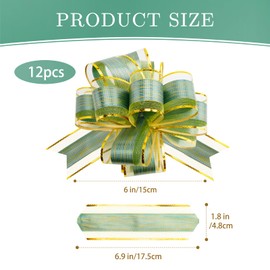 G2PLUS 12PCS Green Pull Bows, 6 Inch Large Pull Bows Ribbon, Christmas Pull Bows for Gift Wrapping, Wedding Cars, Birthday Decoration, Hampers, Christmas Wreaths, Bouquets