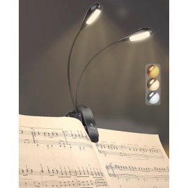 Vekkia 10 luces LED de soporte de música, luz de libro funciona con pilas USB/AAA, luz de clip cuidada a los ojos, 3 brillos x 3 colores iluminados hasta 2 páginas completas, perfecto para lectores, soporte de música