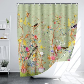 LIVETTY Shower Curtain 200×200cm Plant Curtain Green Floral Shower Curtain Fabric Bathroom curtain For Bathroom With 12 Hooks-Multi-Color Washable Quick-Drying Curtains