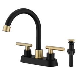 Rzoeox Bathroom Faucet Black and Gold, 2 Handle 4 Inch Centerset Bathroom Sink Faucet with Pop Up Drain, 2 or 3 Hole Mount Modern Commercial RV Vanity Sink