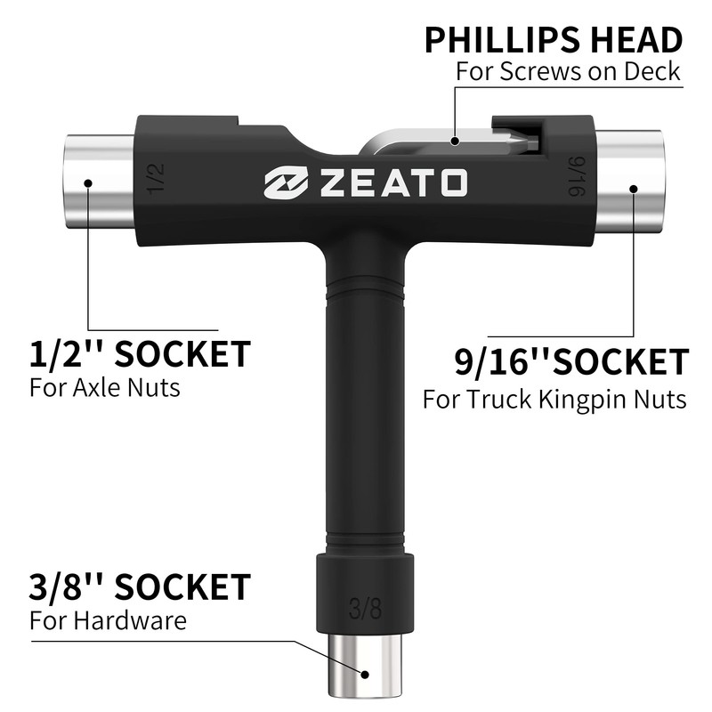 Zeato All-in-One Skate Tools Multi-Function Portable Skateboard T Tool Accessory