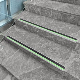 ZALNVEY 2 Pack 36 in L Shaped Stair Nosing with Green Glow Strip, Outdoor Aluminum Stair Edge Protector, Long Stair Edging Stair Trim, Anti Slip Traction Steps Treads Plate Help Elderly, Kids Walk