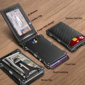 KEMISANT Men Wallet- Slim Wallet Money Clip Gift for Men 12Cards-Metal Case with Magnetic Flip