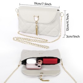 Fililogor Women's Shoulder Bag Small Handbags PU Leather Crossbody Bags with Chain Messenger Shoulder Bags with Cute Tassels in Cat Shape Purse for Girls and Women, White