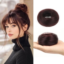 FDEETY Hairpiece with Elastic Band, Bun Hairpiece, Hair Scrunchie with Hair, Curly Synthetic Hair Extensions, Hair Bun Hairpieces for Women, Girls (Dark Brown)