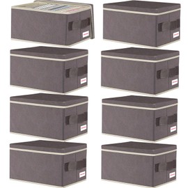 FBEHANA CD Storage Case -CD case holder with lid, stackable organizer case, media storage,8Pack15.75 x 6.3 x 6.1 inches - can hold 360CD jewelry cases Gray