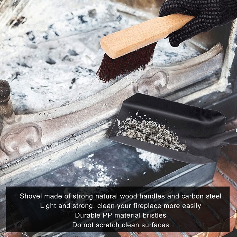 Fireplace Ash Shovel Brush Set Coal Hearth Clean Tools for