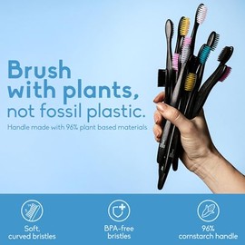 The Humble Co. Cepillo de dientes natural (5 unidades) – cepillos de dientes sostenibles, veganos y ecológicos con cerdas libres de BPA, cepillo de dientes negro a base de plantas para el cuidado bucal (cerdas suaves)