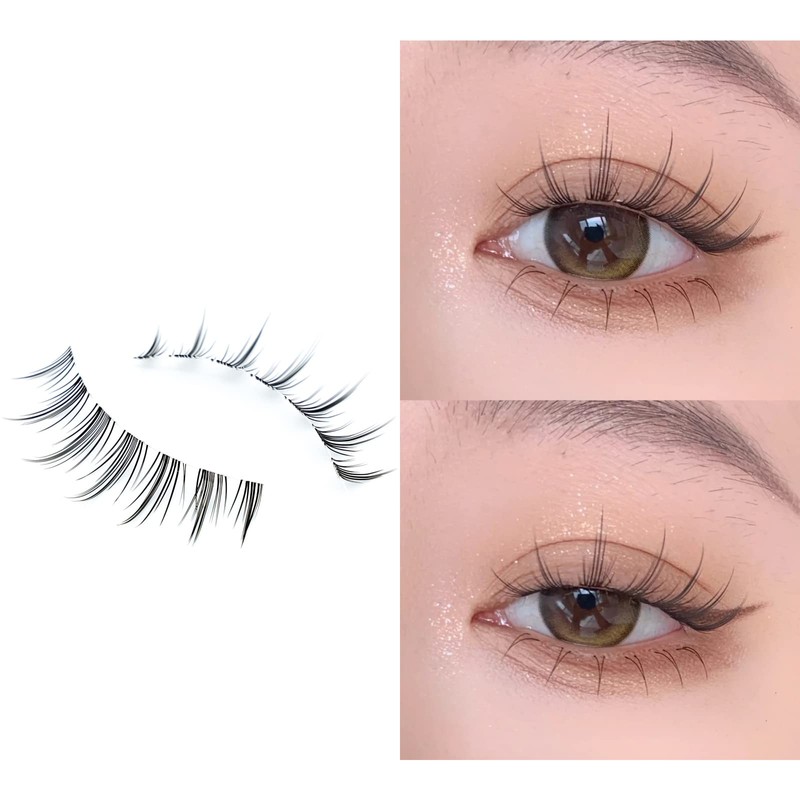 LASHIDOL False Eyelashes, Natural, Transparent Band, Cluster Lashes, Handmade False