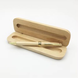 Wooden Pen Set with Holder, Ballpoint Pen with Brass Accents, Maple Wood (Maple)