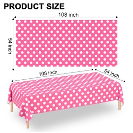 2 Packs Minnie Mouse Table Cloths Pink Polka Dot Tablecloth Disposable Plastic Pink Waterproof Picnic Table Covers Pink and White Dots Minnie Tablecover for Birthday Party 54 x 108 Inch