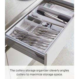 YAMAZAKI Home Tower Expandable Cutlery Kitchen Angled Utensils Storage Silverware Organizer Compact Drawer Insert Tray - Abs Plastic