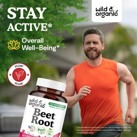 Wild & Organic Beet Root Capsules 8000 mg - 20:1 Beetroot Extract - 120 Vegan Capsules - Black Pepper Extract for Fast Absorption - Beet Root Extract Supplement - 120 Days of Supply - Non-GMO
