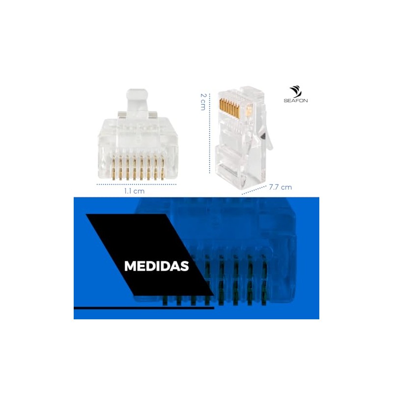 SEAFON 100 Conectores Rj45,Conectores Rj45, Para Cable Ethernet, Cat 5e,