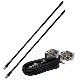Shark Antennas TS822-2B Dual CB Antenna Kit with 2ft Antennas, Aluminum Mirror Mounts and 12ft Co-Phase Coax Cable with PL-259 Connectors.