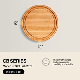John Boos CB Series Round Wooden Maple Cutting Board 12”x12” – 1.75” Thick, 7-lb Reversible Butcher Block with Juice Groove, Edge-Grain & Finger Grips – Made in the USA