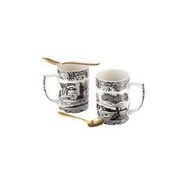 Spode Black Italian Mugs with Spoons Set of 2 - Limited Edition