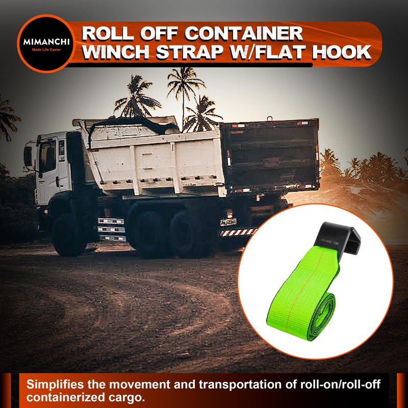 Mimanchi 4" x 5' Roll Off Container Winch Strap w/Flat