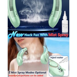 FWV Neck Fan with Water Mist,Portable AC Fans that Blow Cold Air,Wearable Noiseless Mobile USB Neck Fans,Collapsible Ventilador de Agua de Aire Frio,Misting Fan for Car,Cruise,Travelling,Sports Green