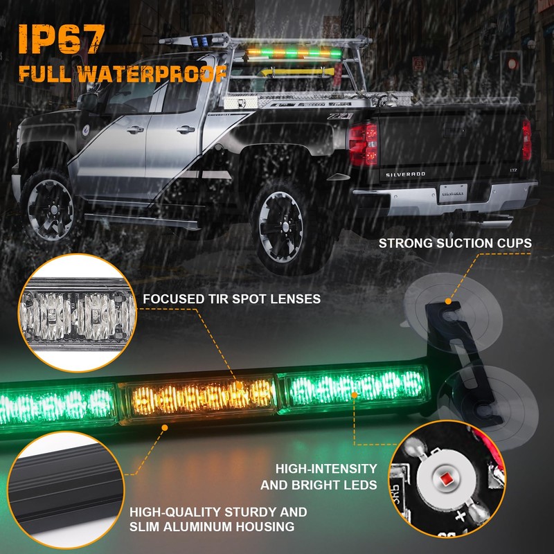 XRIDONSEN 35 inch Amber Green Traffic Advisor Light Bar 48