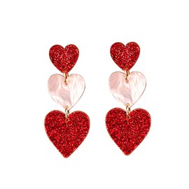 Pink Red Heart Earrings for Women Geometric Big Love Heart Dangle Earrings Sparkly Heart Prom Earrings Drop Jewelry