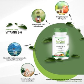 Fairvital Vitamin B6 20 mg – High Dose – Pyridoxine Hydrochloride – Vegan – 180 Capsules