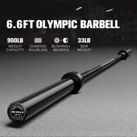 RitFit Elite 6.6ft Olympic Barbell, Robust 33lb Barbell for Weightlifting and Powerlifting, Superior Olympic Bar with Exceptional 900lbs Load Capacity, Weight Bar for 2” Standard Plates Black