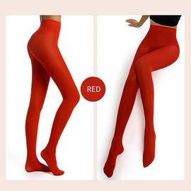 DTWAWA Womens 40 Den Opaque Control Top Tights, High Waist Pantyhose - Red