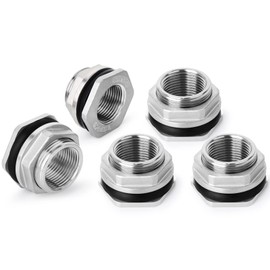 TAISHER 5PCS 304 Stainless Steel 1/2'' FPT Bulkhead Tank Connector Adapter Fitting with Gasket for Water Tank, Bathtub and Sink