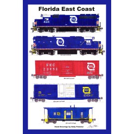 Florida East Coast Blue-era Train 12"x18" matted poster Andy Fletcher signed