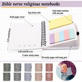 Kosiz 20 Pcs/10 Set Christmas Christian Gifts Bulk Include Spiral Religious Notebook with Sticky Notes and Bible Verse Pens Motivational Notebook for Teacher Student Sunday Supplies (Netural Color)