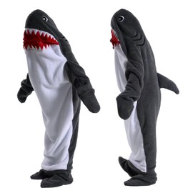Shark Blanket, Shark Blanket Hoodie, Cuddly Blanket with Sleeves, Fluffy Blanket, Shark Blankets, Hoodie, Shark Jumpsuit Onesie (Dark Grey, XL)