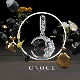 GNOCE Skull Moon with Rose Pendant Charm Sterling Silver Dangle Charm Inlaid with Gemstones Fit Bracelet/Necklace for Women Girls Wife Daughter