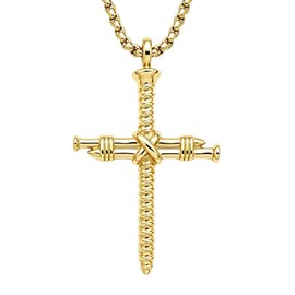 CRWENG Nail Cross Necklace for Men 14k Gold Plated Nail Cross Father Day Religious Jewelry Christian Gifts for Men Women