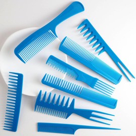 8 Pcs Styling Hair Comb Set, Hair Stylists Professional Styling Comb Tail Combs Double Side Pick Combs Hair Comb Set for All Hair Types Styles, Blue