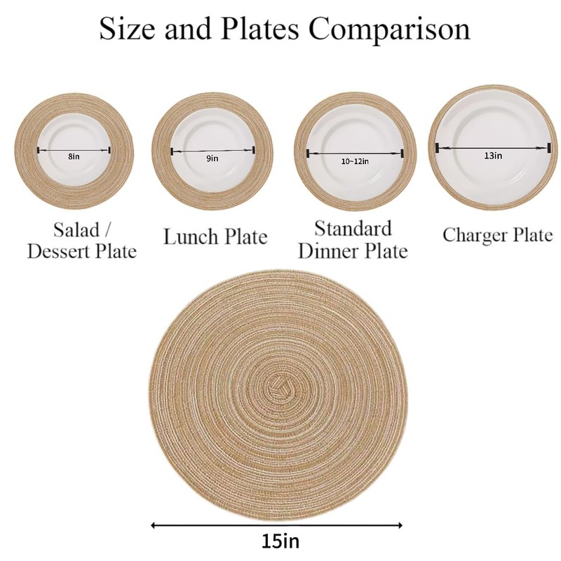 15 Inch Round Placemats for Dining Table Set of 6