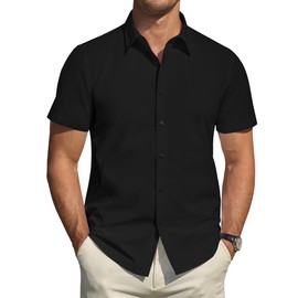 J.VER Men’s Dress Shirts Regular Fit Button Down Shirts Stain Shield Short Sleeve Formal Shirts Black 2XL-Tall