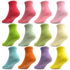 GRPSKCOS Stopper Socks Children, 12 Pairs ABS Rainbow Non-Slip Toddler Socks for 1-10 Years Girls Children Non-Slip Socks, #2 Bright Colors - 12 Pairs