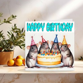 Rat Birthday Card - Fun Cute Rats Party Birthday Card - 145 x 145mm