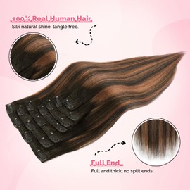 Yuniffe Yaki Straight Clip in Hair Extensions for Black Women Real Human Hair Clip ins Rooted Black Fading to Natural Black #1B Mixed With Auburn #30 Double Weft Remy Yaki Hair 12 Inch 7Pcs 120g