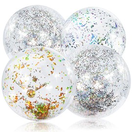 flintronic 4PCS Glitter Beach Ball, Inflatable Confetti Beach Ball for Kid Adults, Inflatable Toys for Summer Outdoor Activity, Water Games, Swimming Pool Beach Party