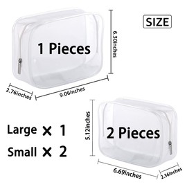 3 Pack Clear Plastic Zippered Toiletry Carry Pouch TSA Approved Toiletry Bag Portable Cosmetic Makeup Bag for Vacation, Bathroom and Organizing (White 3Pcs, Small/Large)