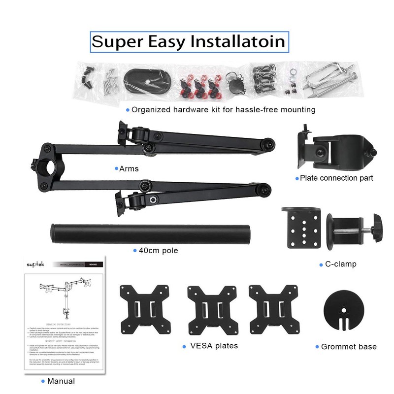 Suptek Triple LED LCD Monitor Desk Mount Heavy Duty Fully